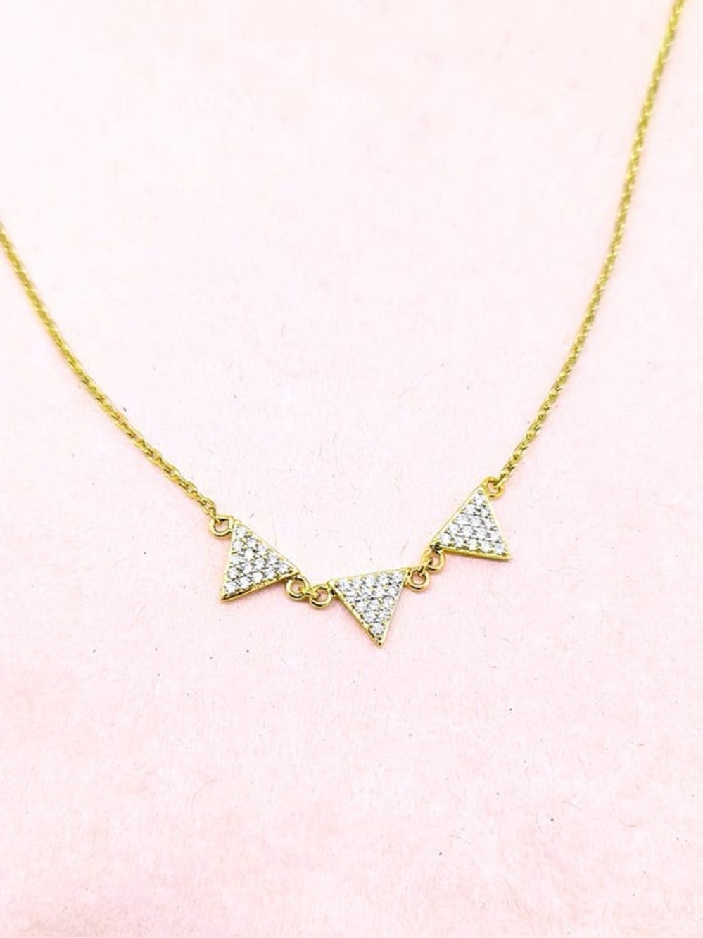Navika Gold TriDelta Triangle CZ Pendant Necklace